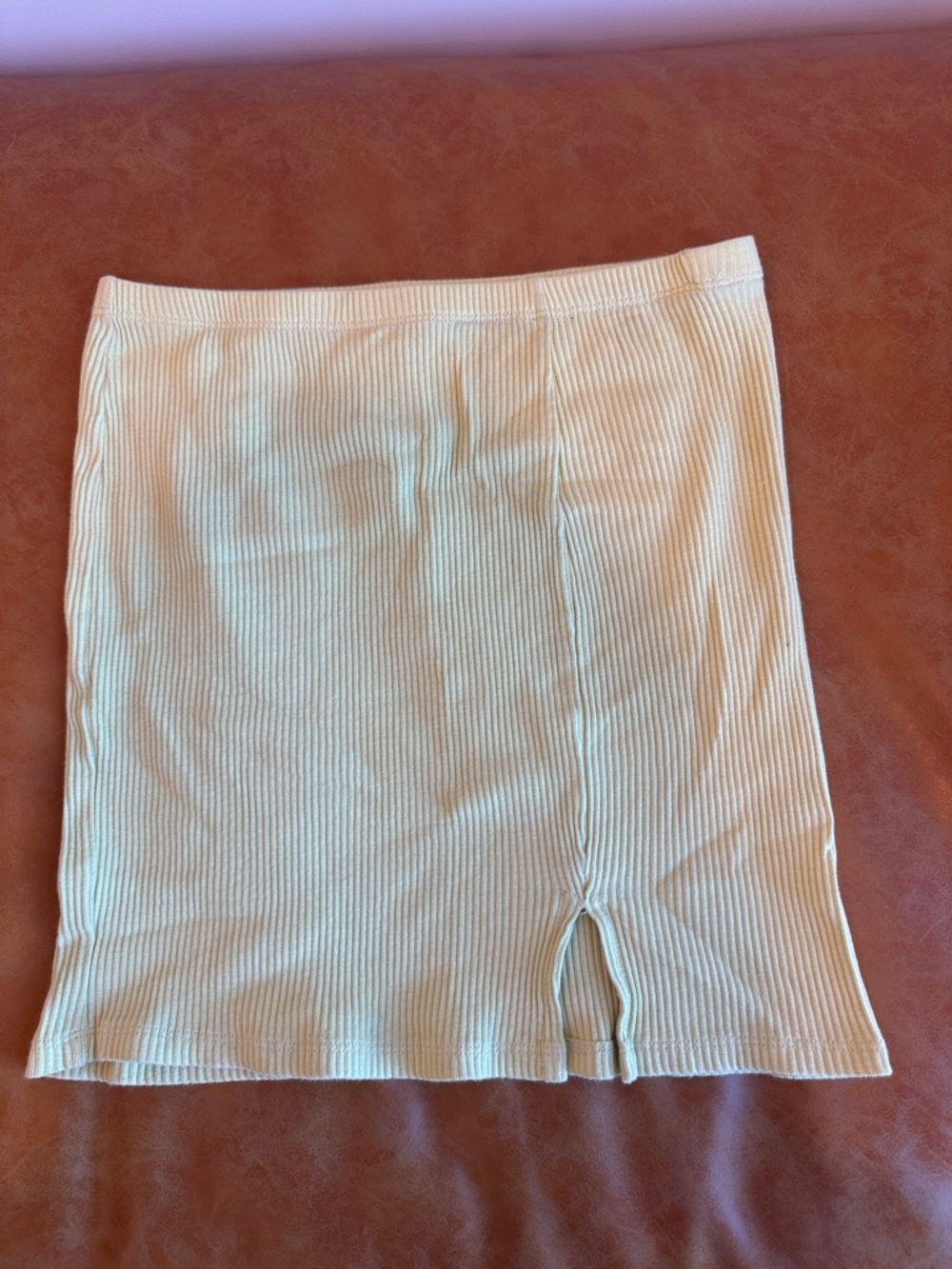 Cotton On Cream Ribbed Mini Skirt with Front Slit
